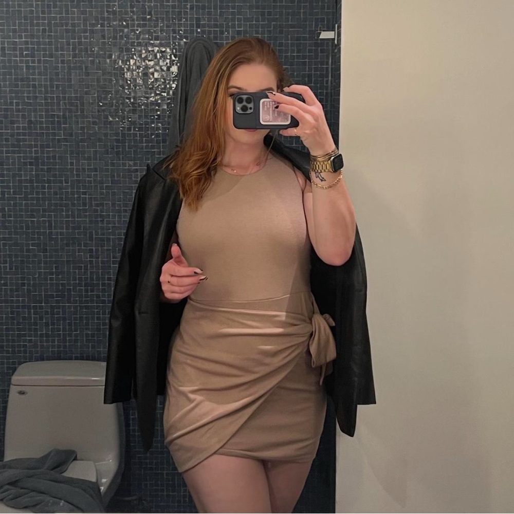 Tan Tie Front Mini Dress